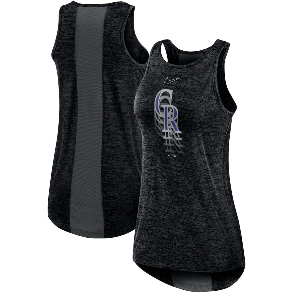 Colorado Rockies Nike Women's Logo Fade High Neck Performance Tank Top - Black Tanks