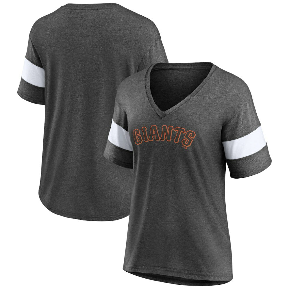 San Francisco Giants Fanatics Women's Wordmark V-Neck Tri-Blend T-Shirt - Heathered Charcoal T-shirts
