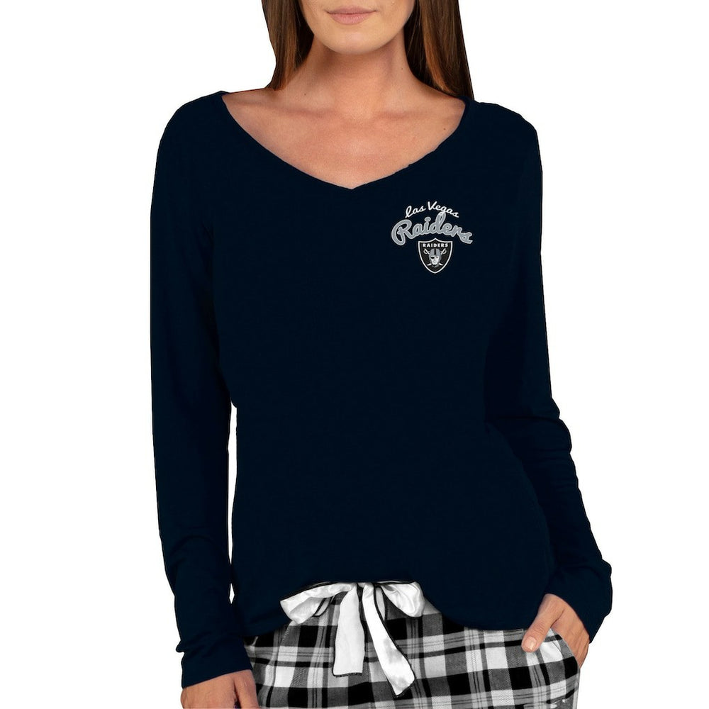 Las Vegas Raiders Concepts Sport Women's Marathon Knit Long Sleeve Lightweight V-Neck Lounge Top - Black Tops