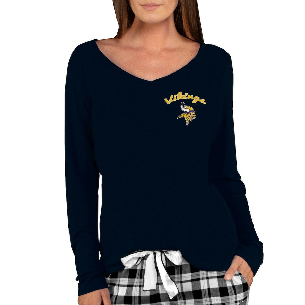 Minnesota Vikings Concepts Sport Women's Marathon Knit Long Sleeve Lightweight V-Neck Lounge Top - Black Tops