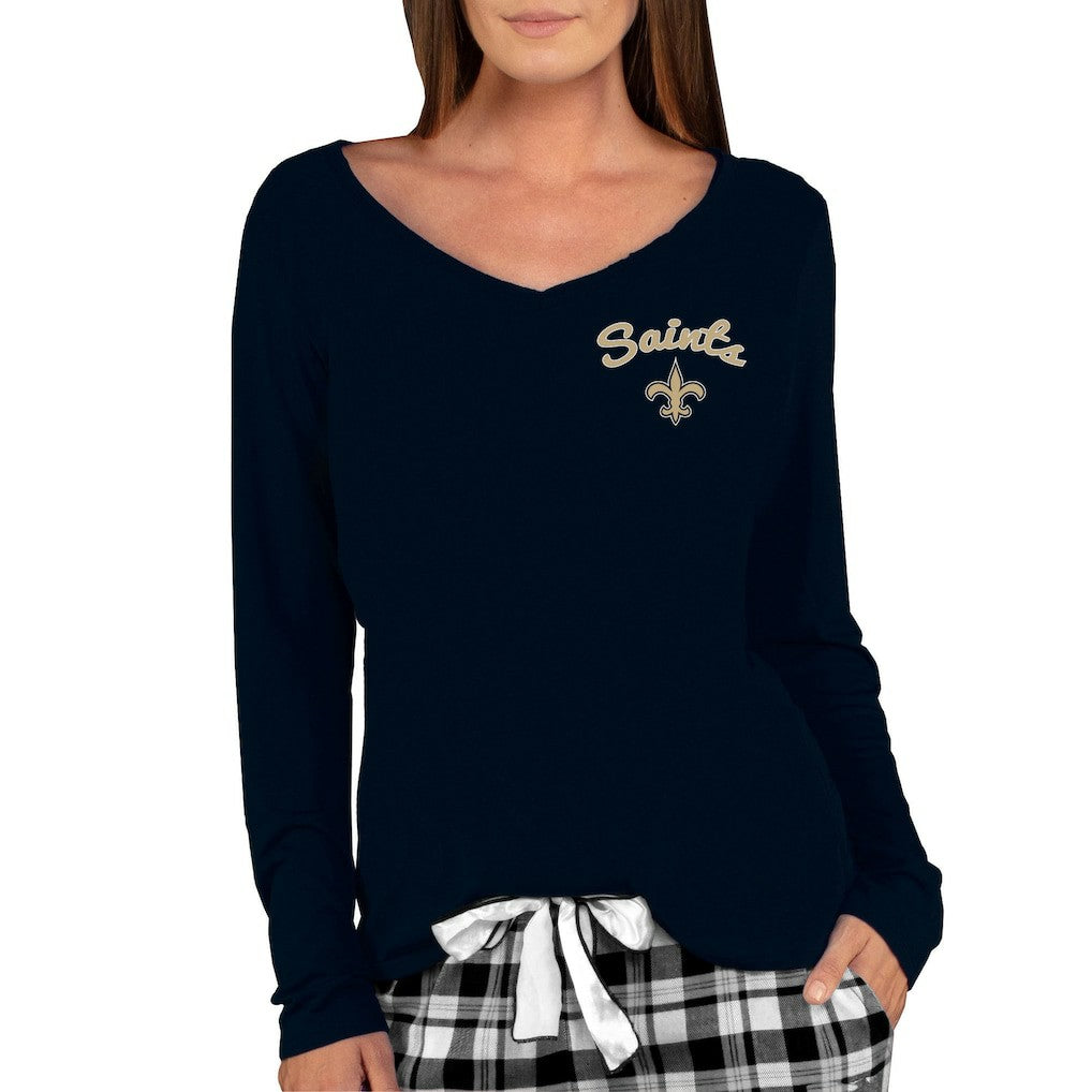 New Orleans Saints Concepts Sport Women's Marathon Knit Long Sleeve Lightweight V-Neck Lounge Top - Black Tops
