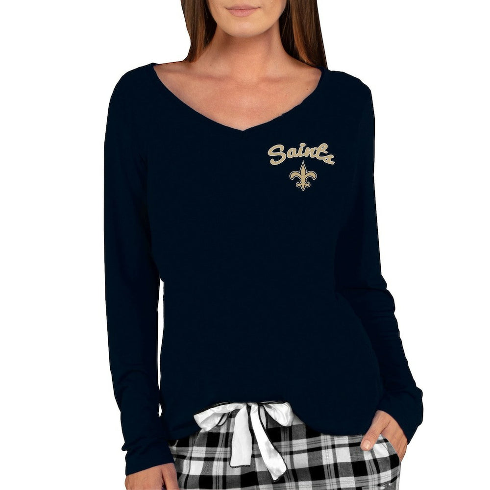 New Orleans Saints Concepts Sport Women's Marathon Knit Long Sleeve Lightweight V-Neck Lounge Top - Black Tops