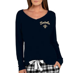 New Orleans Saints Concepts Sport Women's Marathon Knit Long Sleeve Lightweight V-Neck Lounge Top - Black Tops