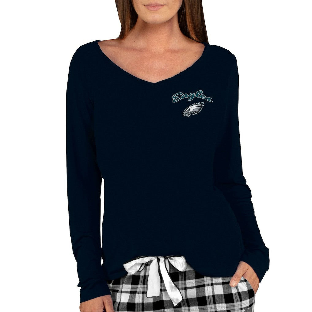 Philadelphia Eagles Concepts Sport Women's Marathon Knit Long Sleeve Lightweight V-Neck Lounge Top - Black Tops