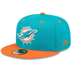 Miami Dolphins New Era Flipside 2Tone 59FIFTY Fitted Hat - Aqua/Orange Hats