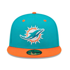 Miami Dolphins New Era Flipside 2Tone 59FIFTY Fitted Hat - Aqua/Orange Hats