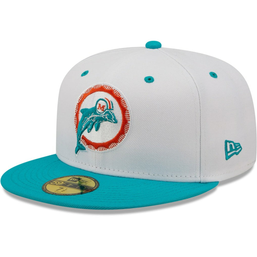 Miami Dolphins New Era Flipside 2Tone 59FIFTY Fitted Hat - White/Aqua Hats