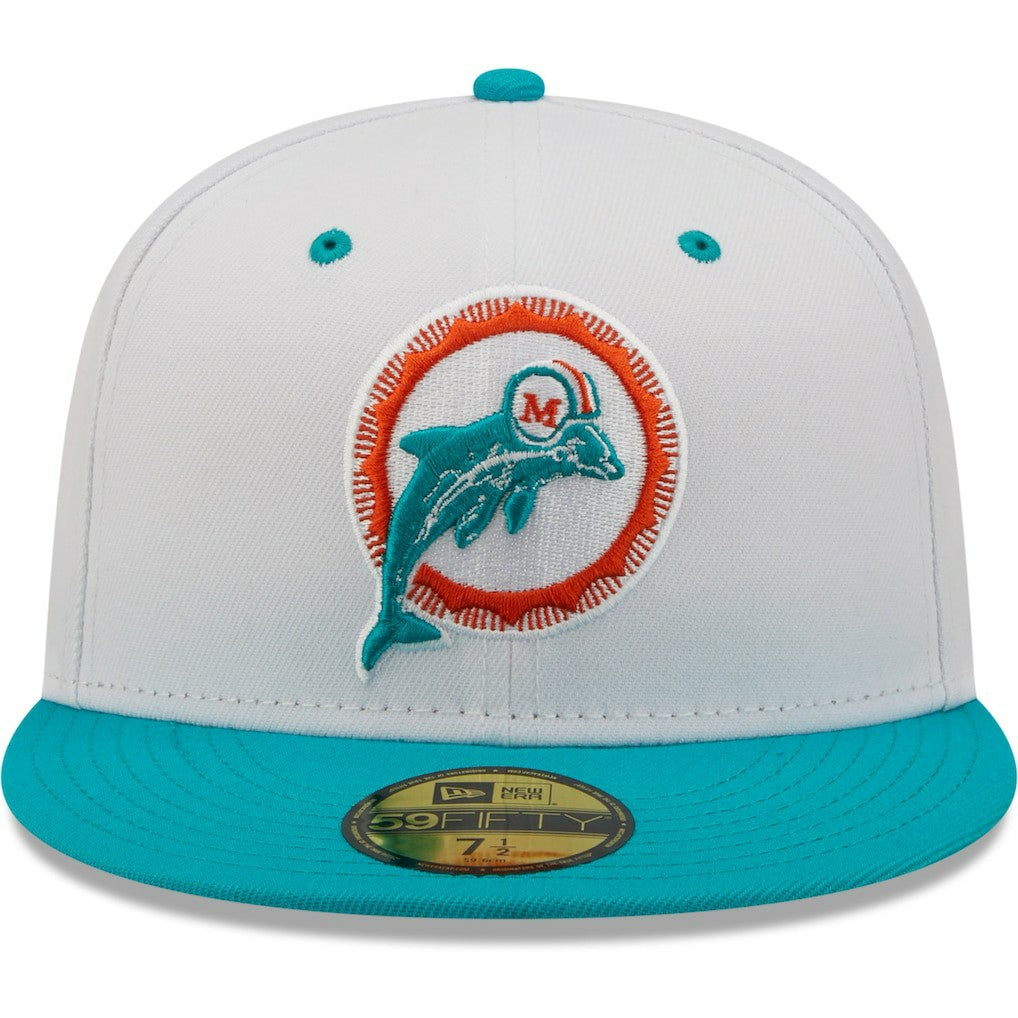 Miami Dolphins New Era Flipside 2Tone 59FIFTY Fitted Hat - White/Aqua Hats