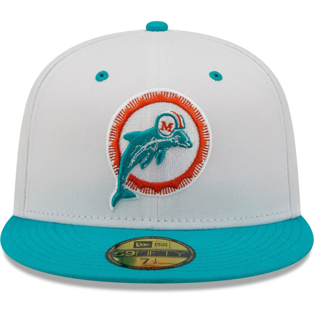 Miami Dolphins New Era Flipside 2Tone 59FIFTY Fitted Hat - White/Aqua Hats