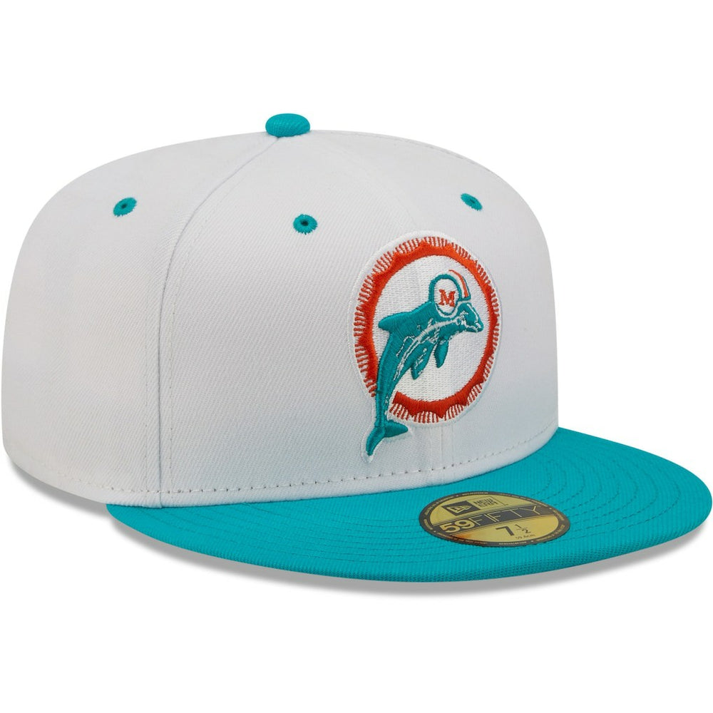 Miami Dolphins New Era Flipside 2Tone 59FIFTY Fitted Hat - White/Aqua Hats