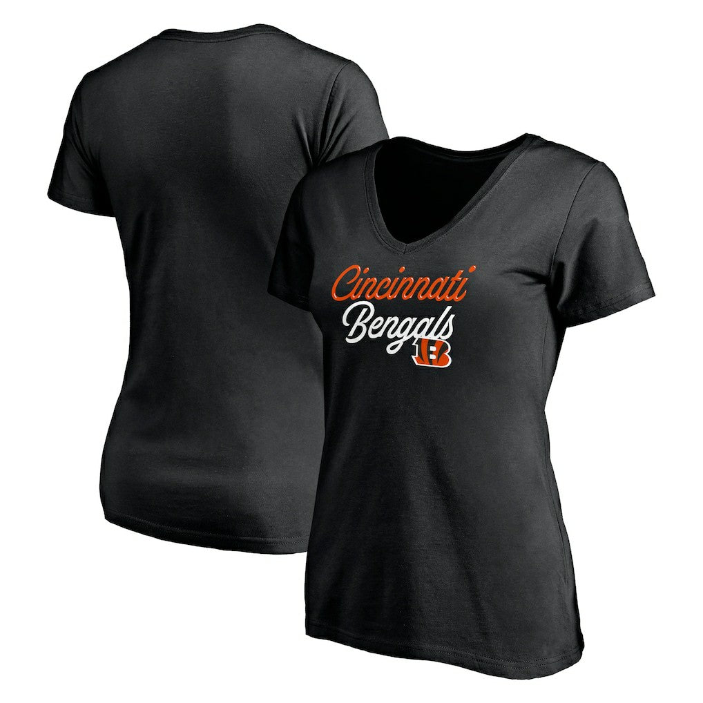 Cincinnati Bengals Women's Long Stride V-Neck T-Shirt - Black T-shirts