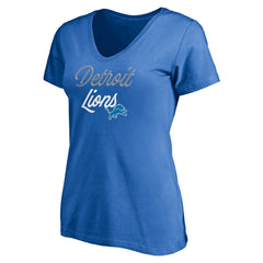 Detroit Lions Women's Long Stride V-Neck T-Shirt - Blue T-shirts