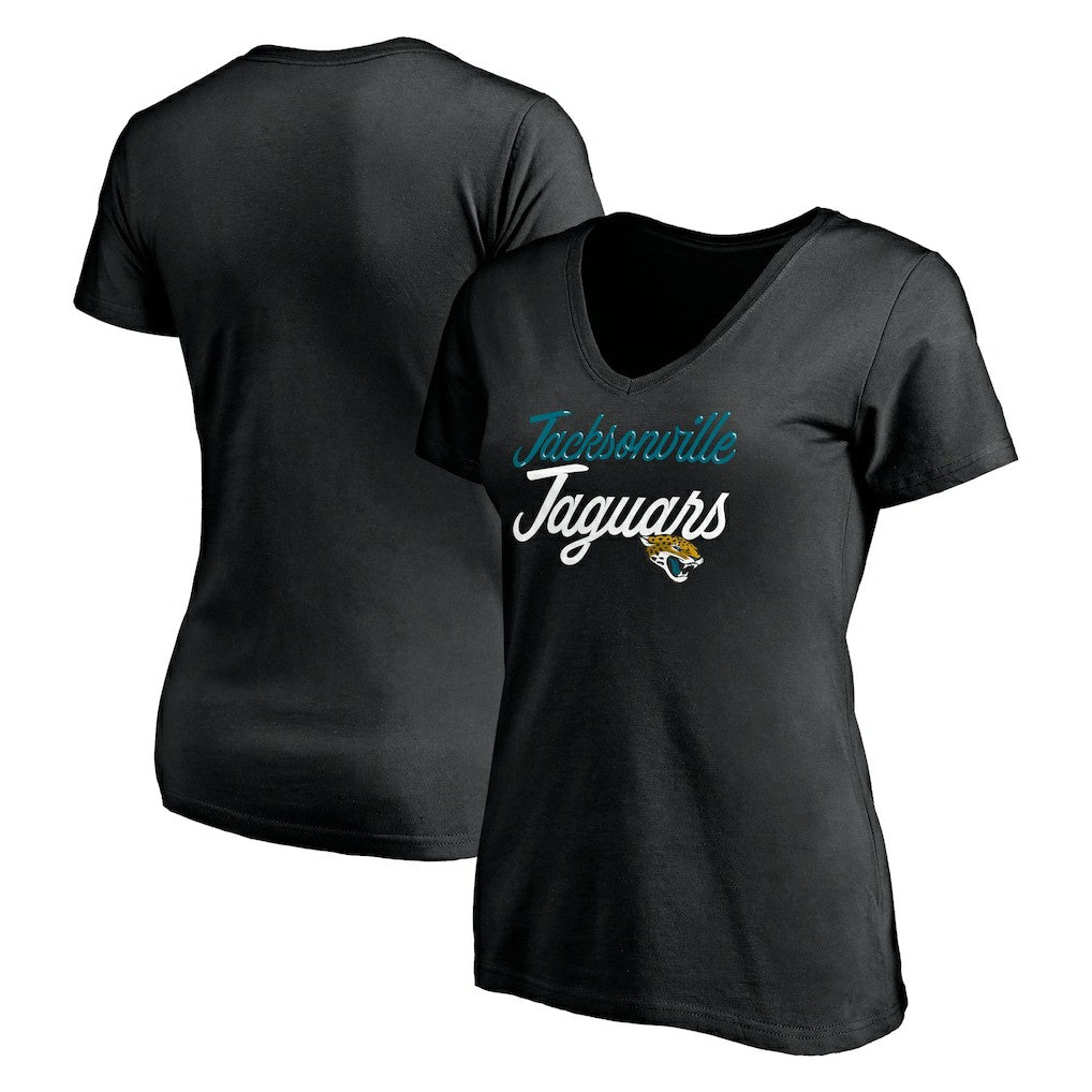 Jacksonville Jaguars Women's Long Stride V-Neck T-Shirt - Black T-shirts