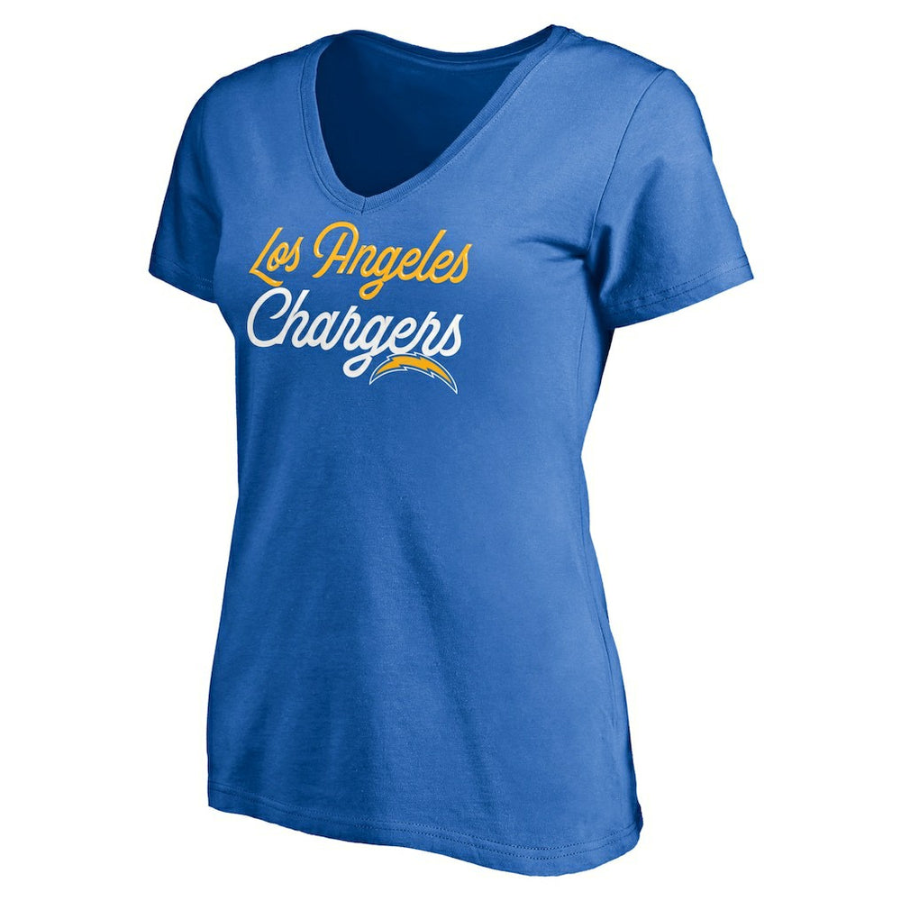 Los Angeles Chargers Women's Long Stride V-Neck T-Shirt - Powder Blue T-shirts