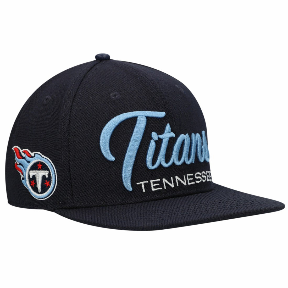 Tennessee Titans Pro Standard Script Wordmark Snapback Hat - Navy Hats