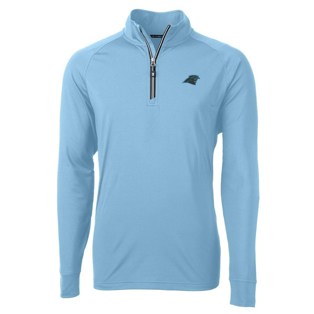 Carolina Panthers Cutter & Buck Adapt Eco Knit Quarter-Zip Pullover Jacket - Blue Pullover