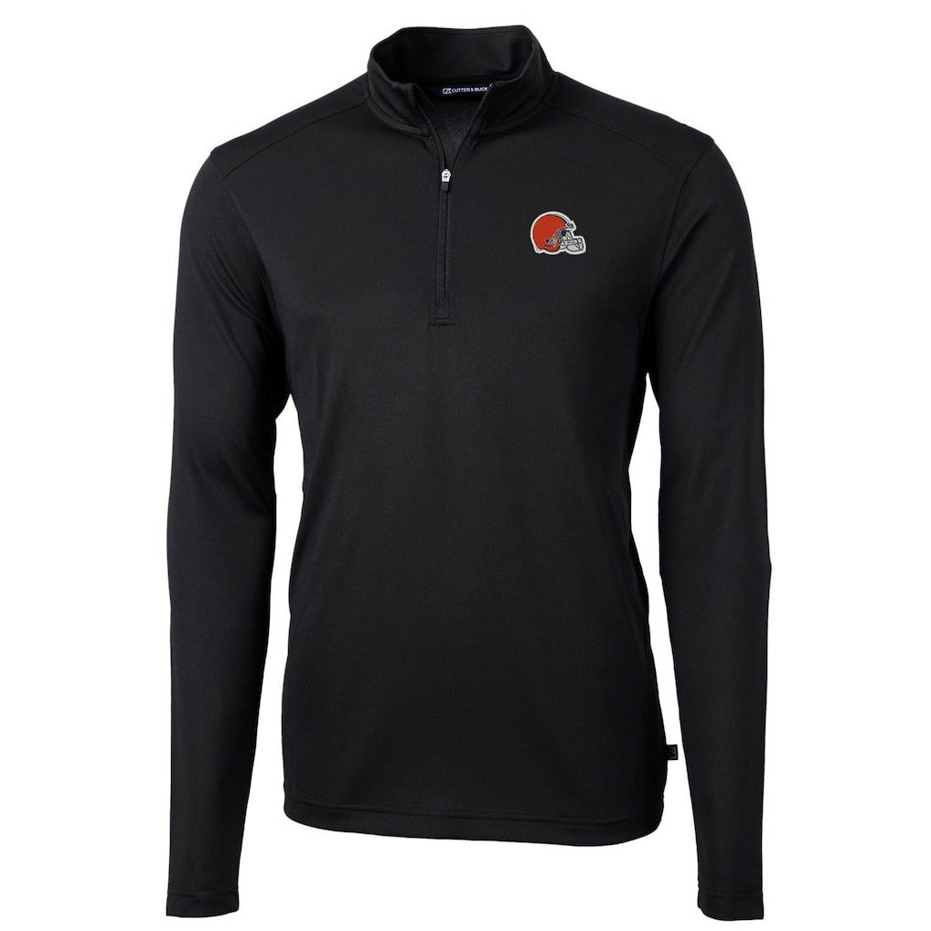 Cleveland Browns Cutter & Buck Virtue Eco Pique Recycled Quarter-Zip Pullover Jacket - Black Pullover