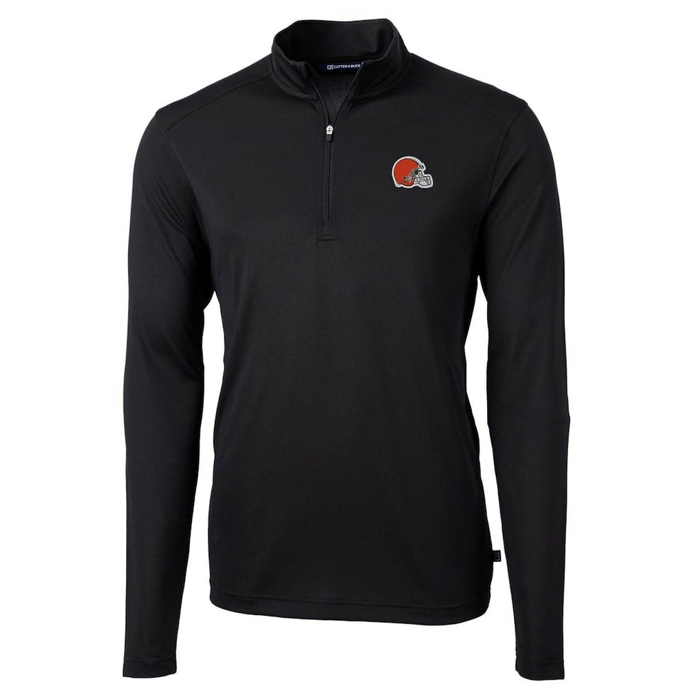 Cleveland Browns Cutter & Buck Virtue Eco Pique Recycled Quarter-Zip Pullover Jacket - Black Pullover