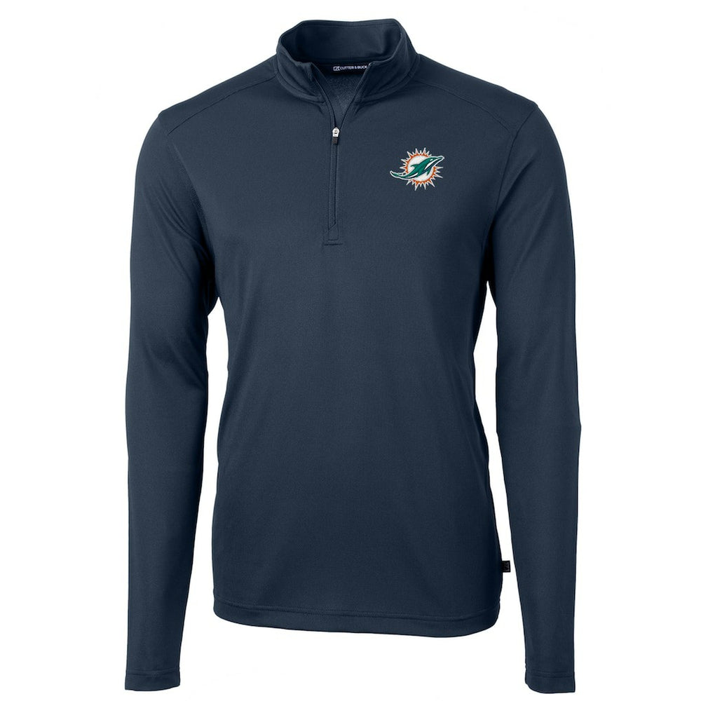 Miami Dolphins Cutter & Buck Virtue Eco Pique Recycled Quarter-Zip Pullover Jacket - Navy Pullover