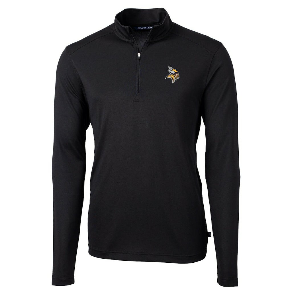 Minnesota Vikings Cutter & Buck Virtue Eco Pique Recycled Quarter-Zip Pullover Jacket - Black Pullover