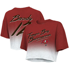 Tom Brady Tampa Bay Buccaneers Majestic Threads Women's Drip-Dye Player Name & Number Tri-Blend Crop T-Shirt - Red/White T-shirts