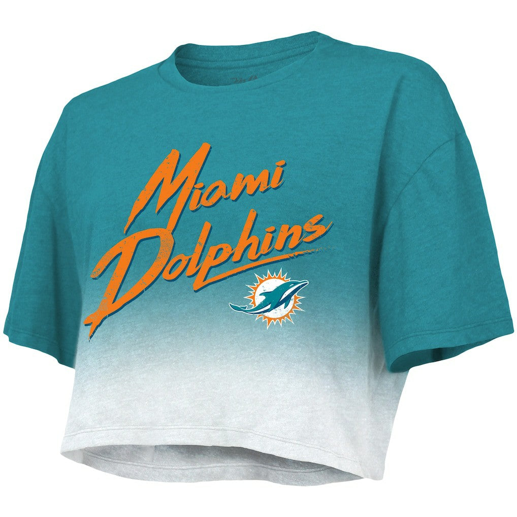 Tua Tagovailoa Miami Dolphins Majestic Threads Women's Dip-Dye Player Name & Number Crop Top - Aqua/White Tops