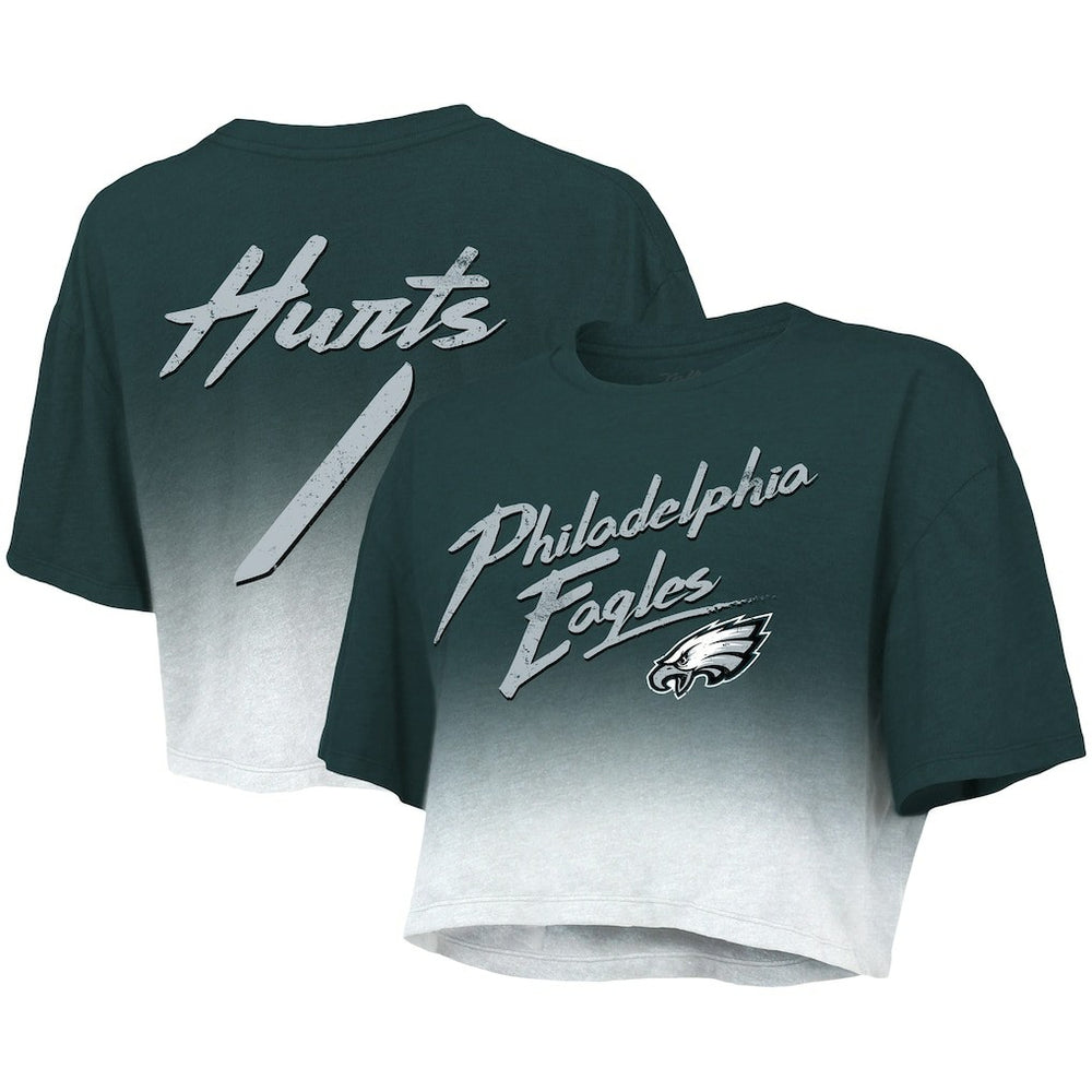 Jalen Hurts Philadelphia Eagles Majestic Threads Women's Dip-Dye Player Name & Number Crop Top - Green/White Tops