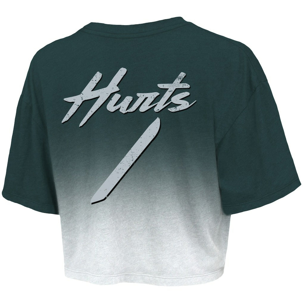 Jalen Hurts Philadelphia Eagles Majestic Threads Women's Dip-Dye Player Name & Number Crop Top - Green/White Tops