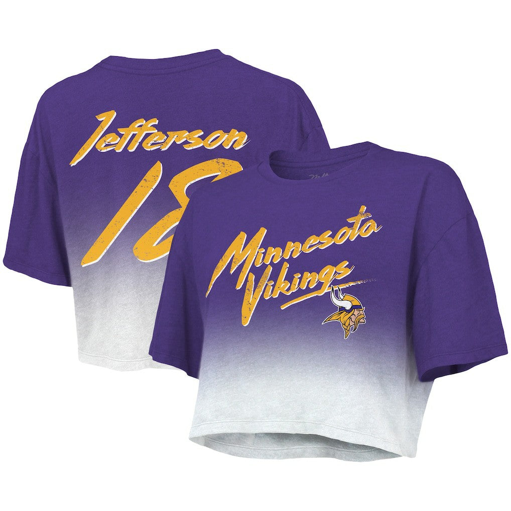 Justin Jefferson Minnesota Vikings Majestic Threads Women's Dip-Dye Player Name & Number Crop Top - Purple/White Tops