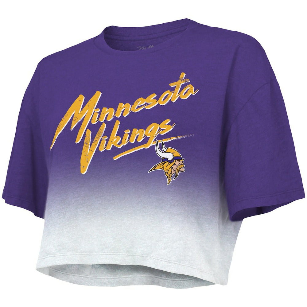 Justin Jefferson Minnesota Vikings Majestic Threads Women's Dip-Dye Player Name & Number Crop Top - Purple/White Tops