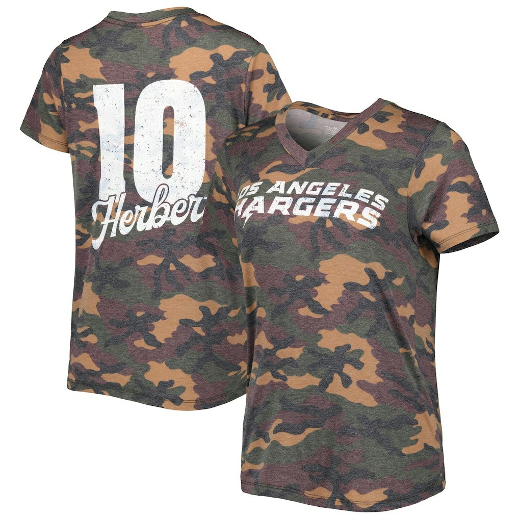 Justin Herbert Los Angeles Chargers Majestic Threads Women's Name & Number V-Neck Tri-Blend T-Shirt - Camo T-shirts