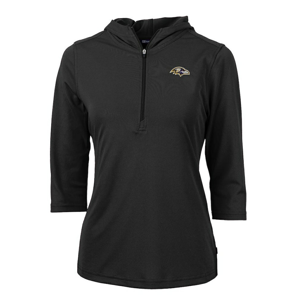 Baltimore Ravens Cutter & Buck Women's Virtue Eco Pique Half-Zip 3/4 Sleeve Pullover Hoodie - Black Hoodies