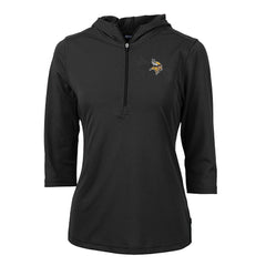 Minnesota Vikings Cutter & Buck Women's Virtue Eco Pique Half-Zip 3/4 Sleeve Pullover Hoodie - Black Hoodies