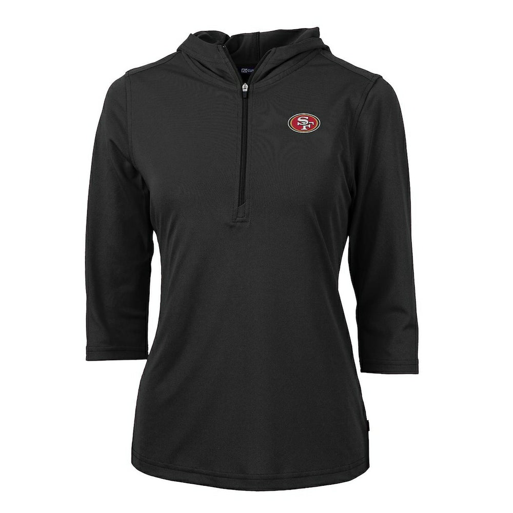 San Francisco 49ers Cutter & Buck Women's Virtue Eco Pique Half-Zip 3/4 Sleeve Pullover Hoodie - Black Hoodies