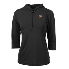 Cincinnati Bengals Cutter & Buck Women's Virtue Eco Pique Half-Zip 3/4 Sleeve Pullover Hoodie - Black Hoodies