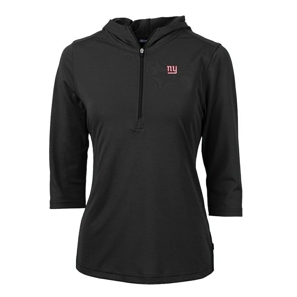 New York Giants Cutter & Buck Women's Virtue Eco Pique Half-Zip 3/4 Sleeve Pullover Hoodie - Black Hoodies