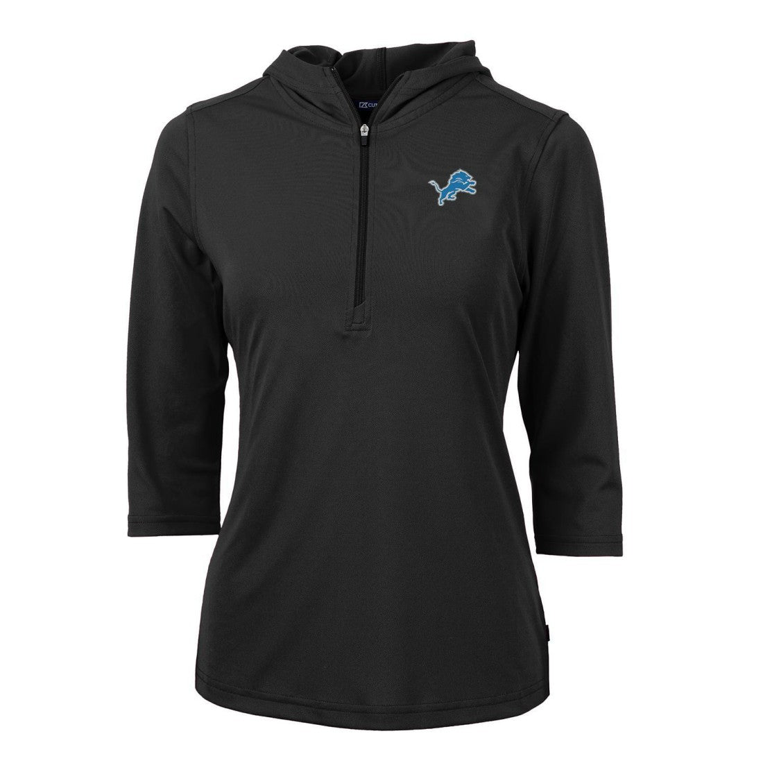 Detroit Lions Cutter & Buck Women's Virtue Eco Pique Half-Zip 3/4 Sleeve Pullover Hoodie - Black Hoodies