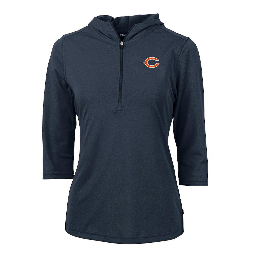 Chicago Bears Cutter & Buck Women's Virtue Eco Pique Half-Zip 3/4 Sleeve Pullover Hoodie - Navy Hoodies