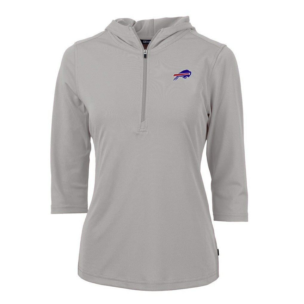 Buffalo Bills Cutter & Buck Women's Virtue Eco Pique Half-Zip 3/4 Sleeve Pullover Hoodie - Gray Hoodies