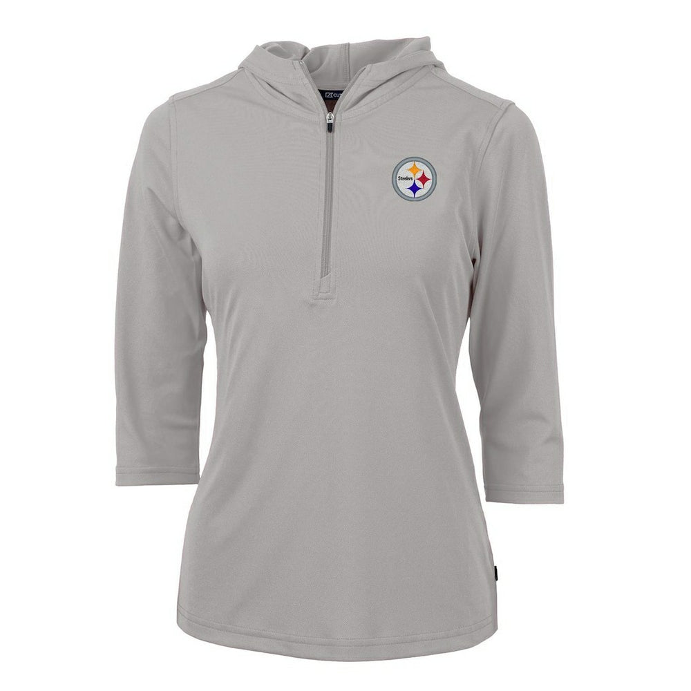 Pittsburgh Steelers Cutter & Buck Women's Virtue Eco Pique Half-Zip 3/4 Sleeve Pullover Hoodie - Gray Hoodies