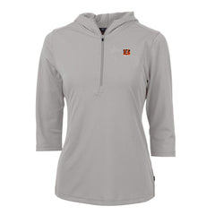 Cincinnati Bengals Cutter & Buck Women's Virtue Eco Pique Half-Zip 3/4 Sleeve Pullover Hoodie - Gray Hoodies