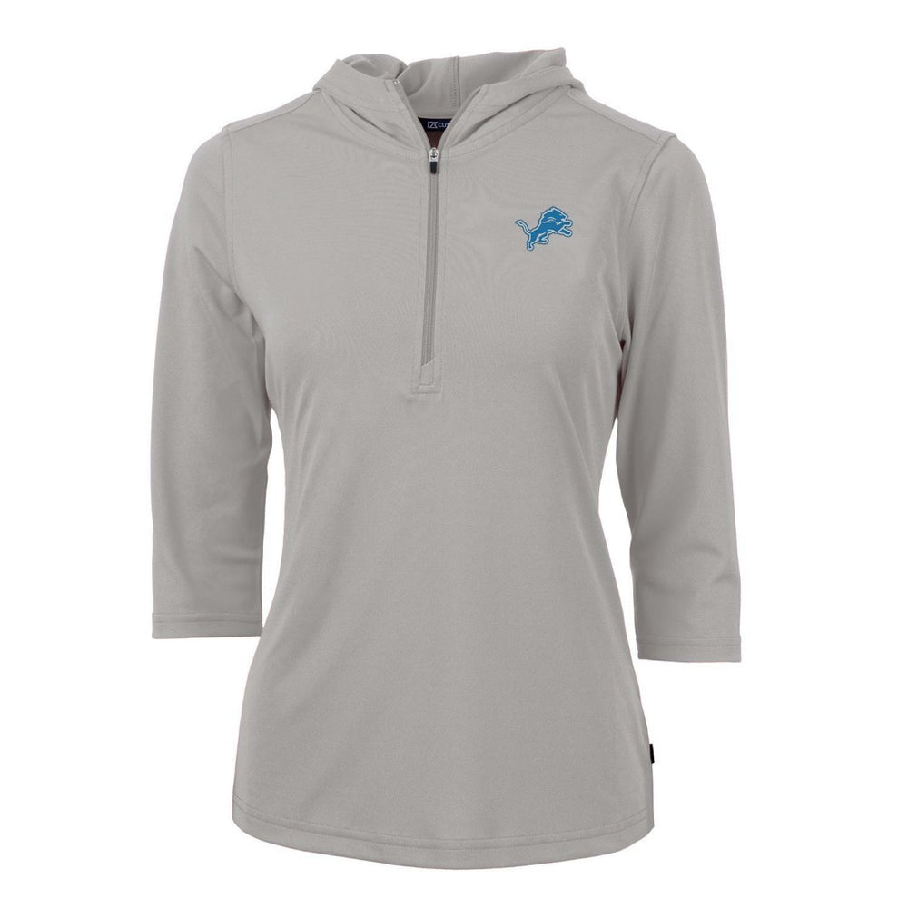Detroit Lions Cutter & Buck Women's Virtue Eco Pique Half-Zip 3/4 Sleeve Pullover Hoodie - Gray Hoodies