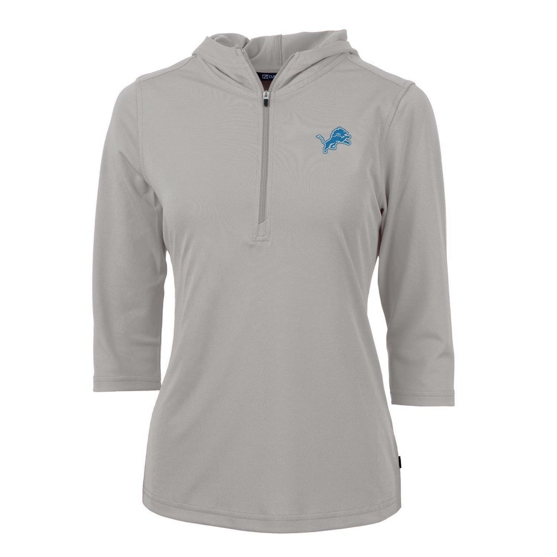 Detroit Lions Cutter & Buck Women's Virtue Eco Pique Half-Zip 3/4 Sleeve Pullover Hoodie - Gray Hoodies