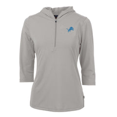 Detroit Lions Cutter & Buck Women's Virtue Eco Pique Half-Zip 3/4 Sleeve Pullover Hoodie - Gray Hoodies