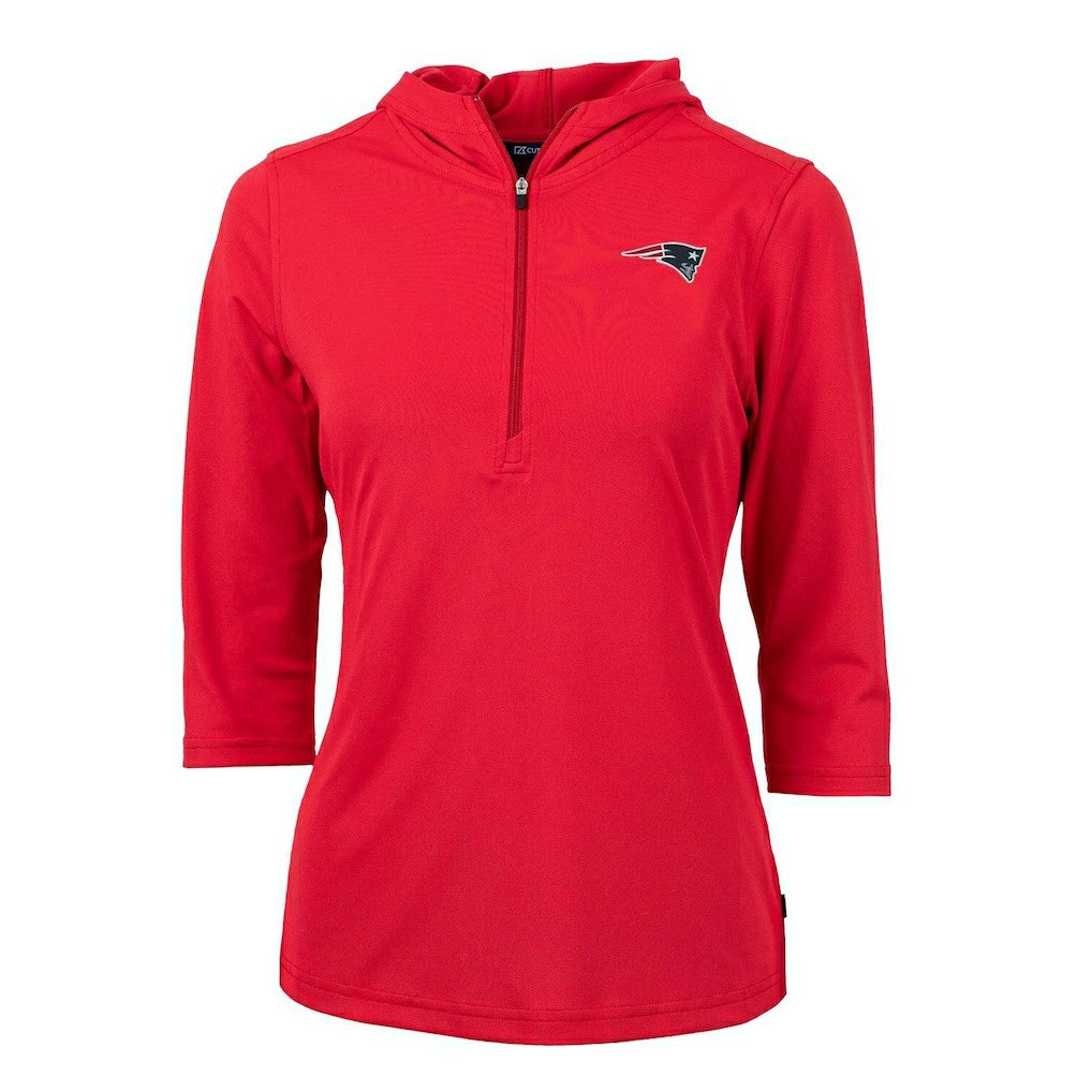 New England Patriots Cutter & Buck Women's Virtue Eco Pique Half-Zip 3/4 Sleeve Pullover Hoodie - Red Hoodies