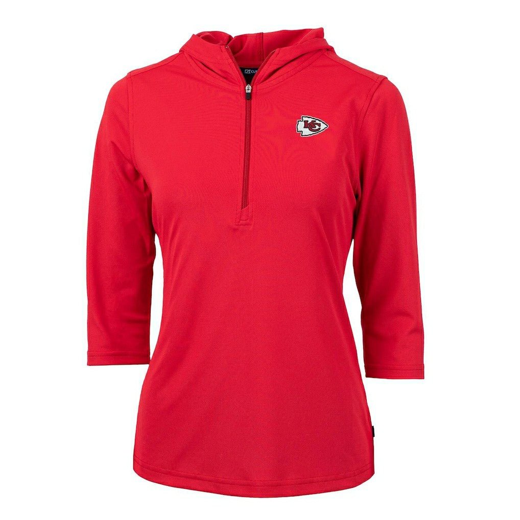 Kansas City Chiefs Cutter & Buck Women's Virtue Eco Pique Half-Zip 3/4 Sleeve Pullover Hoodie - Red Hoodies