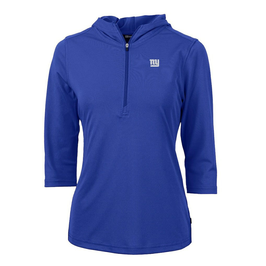 New York Giants Cutter & Buck Women's Virtue Eco Pique Half-Zip 3/4 Sleeve Pullover Hoodie - Royal Hoodies