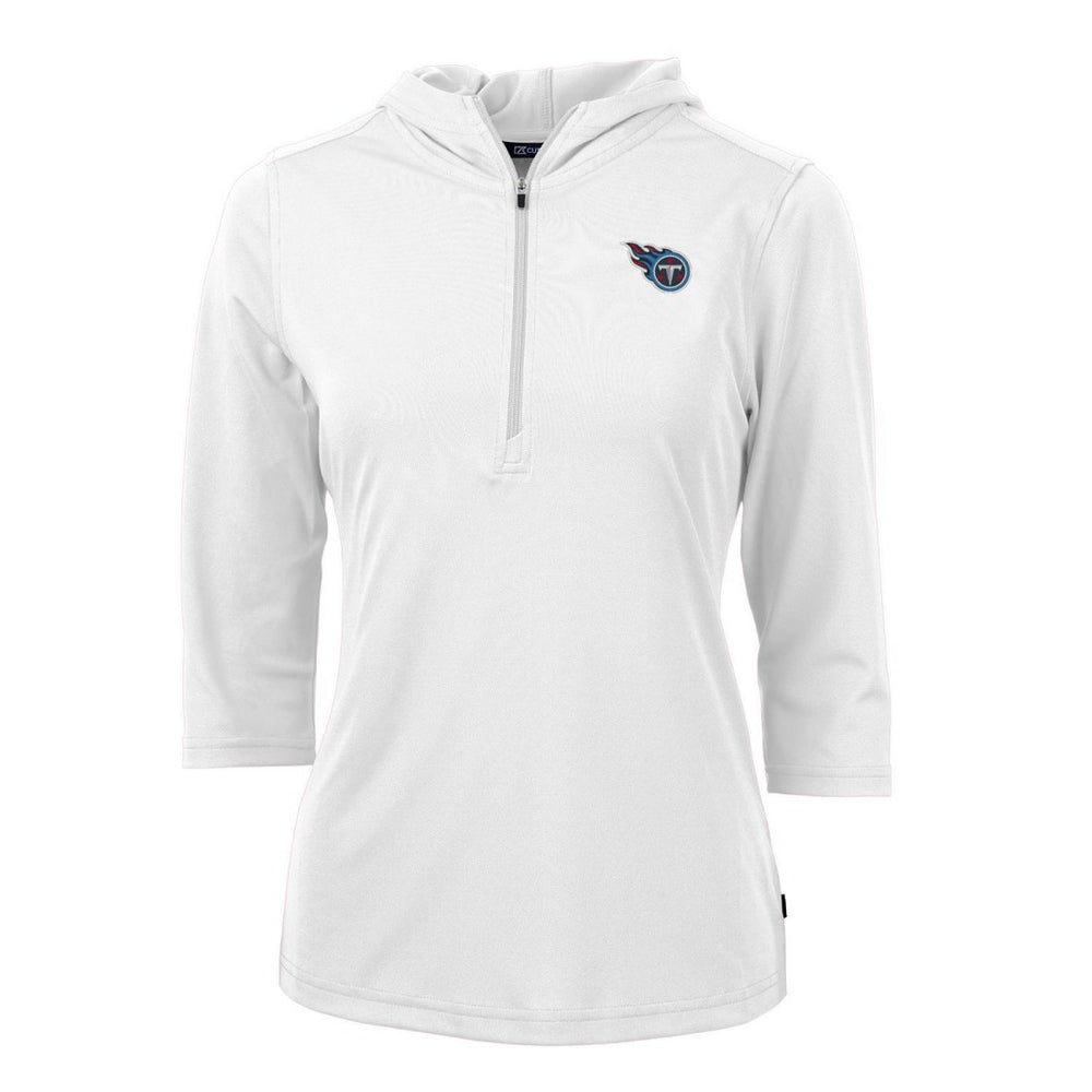 Tennessee Titans Cutter & Buck Women's Virtue Eco Pique Half-Zip 3/4 Sleeve Pullover Hoodie - White Hoodies