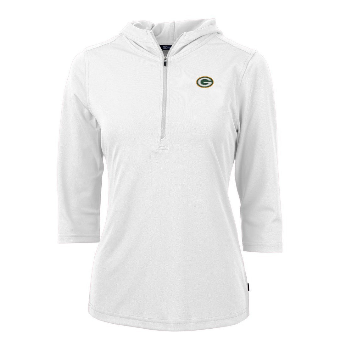 Green Bay Packers Cutter & Buck Women's Virtue Eco Pique Half-Zip 3/4 Sleeve Pullover Hoodie - White Hoodies