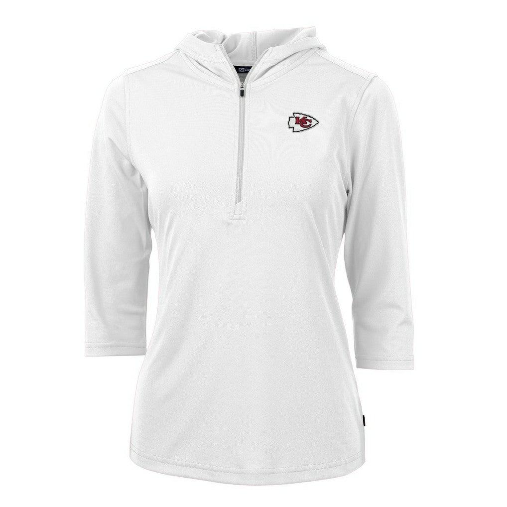 Kansas City Chiefs Cutter & Buck Women's Virtue Eco Pique Half-Zip 3/4 Sleeve Pullover Hoodie - White Hoodies